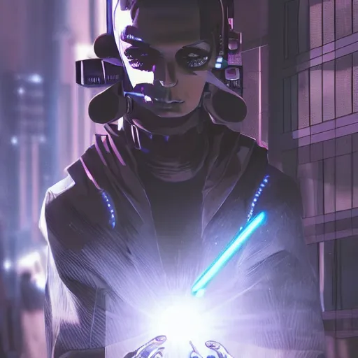 Prompt: Ultra realistic illustration of a magician cyborg, cyberpunk, sci-fi fantasy