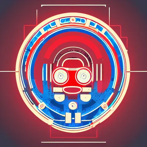 Image similar to inspired by robot company, vintage and cyberpunk logo, retro artwork, red and blue, design cyberpunk and elegant logo for art company