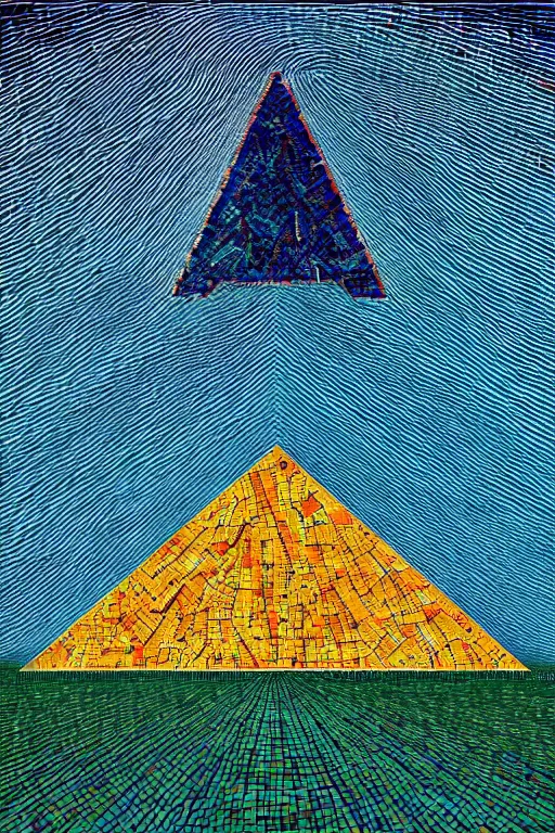 Prompt: a pyramid in a field with a sky background, a mosaic by jeffrey smith, behance contest winner, generative art, circuitry, fractalism, behance hd