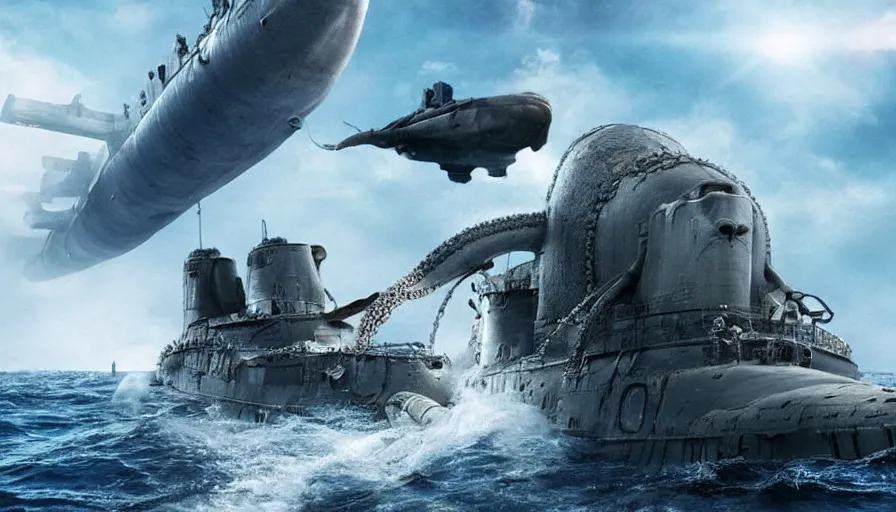 Prompt: Movie about an octopus attacking a nuclear submarine