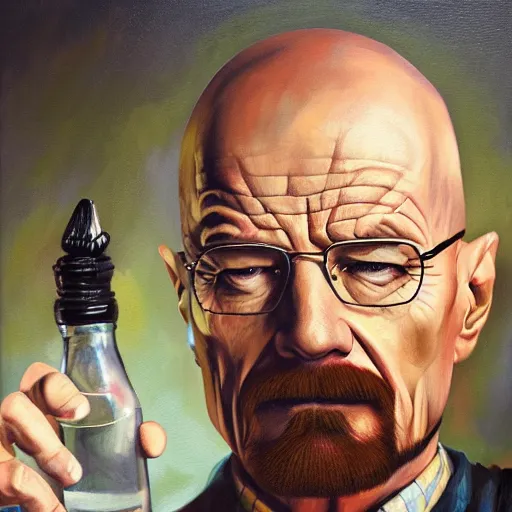 Image similar to Walter White, The Alchemist, Oil Painting, trending on artstation