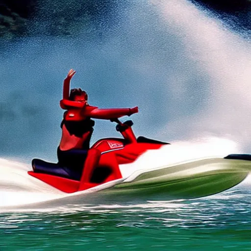 Prompt: morbius riding a jet ski