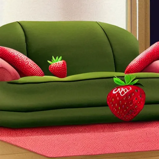 Prompt: sofa made out of strawberry hyperrealistic