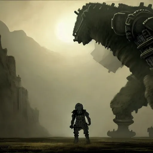 Prompt: Ghost, Shadow of the Colossus boss, matte painting, detailed, Shadow of the Colossus, oil on canvas
