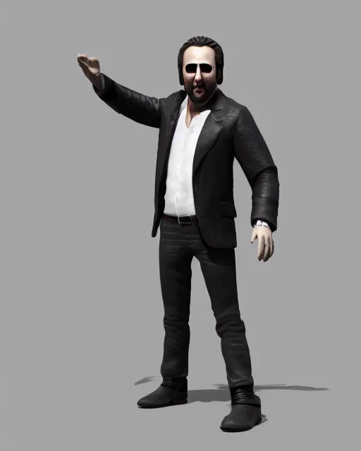 Prompt: full body 3d render of Nicolas Cage as a bobble head, studio lighting, white background, blender, trending on artstation, 8k, highly detailed , intricate details