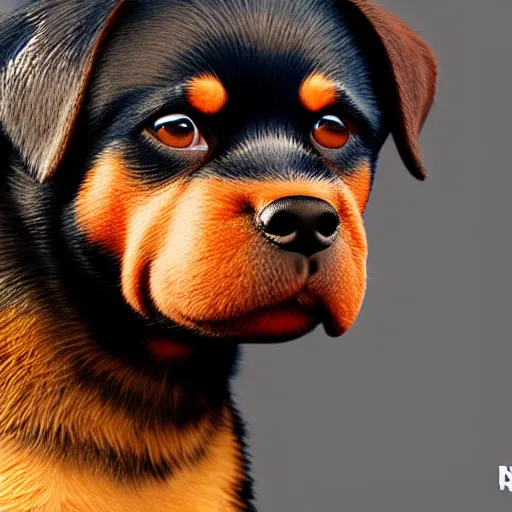 Image similar to cute rottweiler puppy, pixar, 8 k, octane render, still from pixar movie