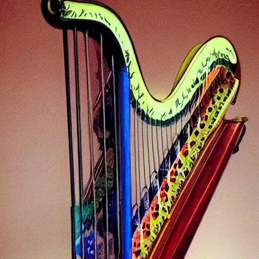 Image similar to a multi colored painted harp. realistic, intricate, artstation, masterpiece