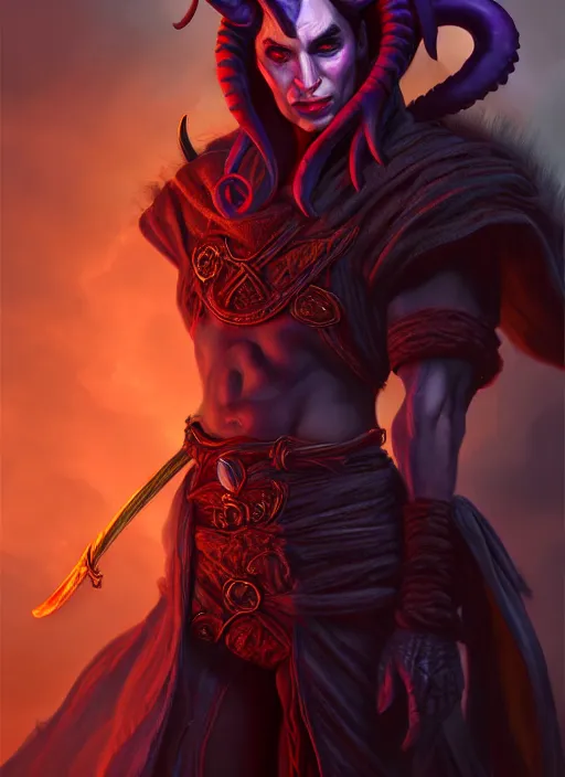 Image similar to tiefling bard, full body, hyper realistic, extremely detailed, dnd character art portrait, dark fantasy art, intricate fantasy painting, dramatic lighting, vivid colors, deviantart, artstation.