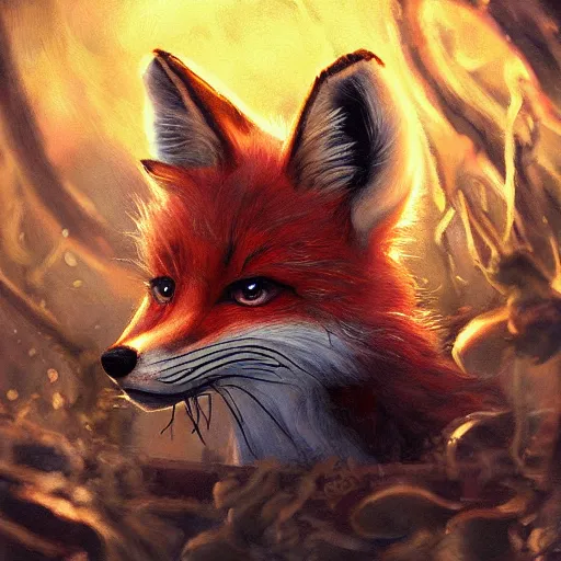 Image similar to a detailed mate painting of a cute anime fox in hell'by stephanie law, existential horror, trending on cgsociety artstation, highly detailed, 8 k, masterpiece, super resolution.