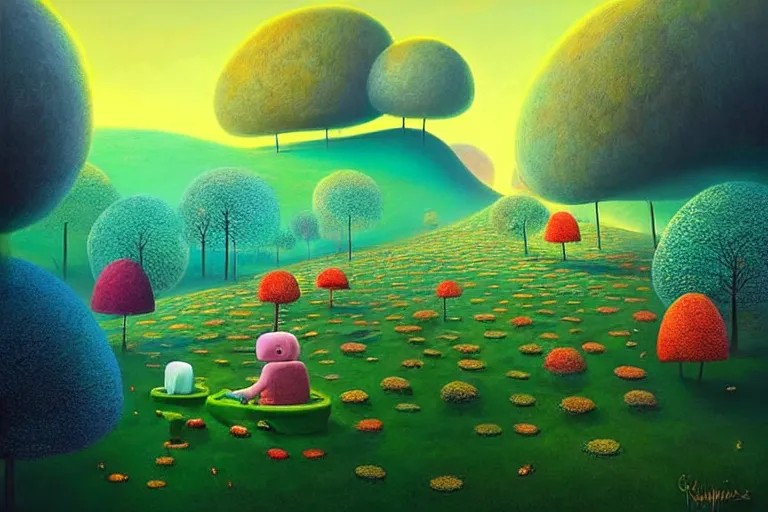 Prompt: surreal glimpse into other universe, inside a marshmallow forest in an ice cream valley, summer morning, very coherent and colorful high contrast, art by!!!! gediminas pranckevicius!!!! dark shadows, hard lighting