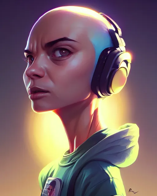 Prompt: hyper - realistic portrait of a cute alien, face angle, gta v cover art, celshading, sharp focus, intricate, detailed, rhads, andreas rocha, makoto shinkai, lois van baarle, ilya kuvshinov, greg rutkowski, dynamic lighting, grunge aesthetic, 4 k