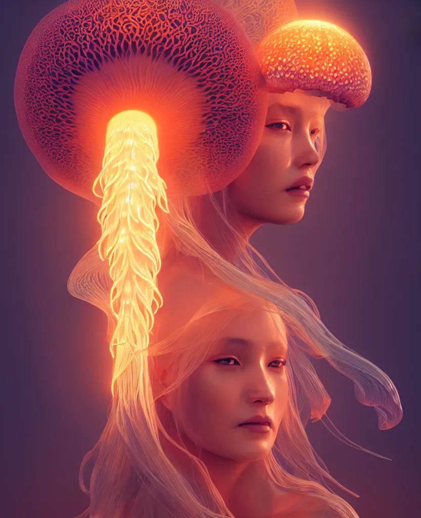 Image similar to goddess portrait. jellyfish phoenix head. intricate artwork by Tooth Wu and wlop and beeple. octane render, trending on artstation, greg rutkowski very coherent symmetrical artwork. cinematic, hyper realism, high detail, octane render, 8k