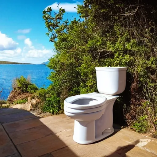 Image similar to a toilet filled with kitchen utensils instead of water, on an island, view from front