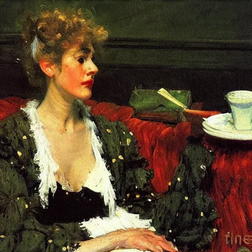 Prompt: olive martini, extremely detailed masterpiece, illustration, colorful, by william merritt chase,