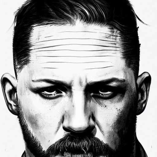 Image similar to a well designed portrait of Tom Hardy , detailed, realistic, sketch style, Artstation,Greg Rutkowski, 8K resolution.