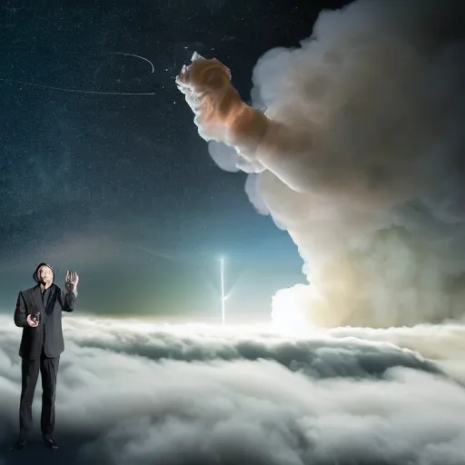 Prompt: elon musk exhaling the universe as a smoke cloud, award winning composite photography