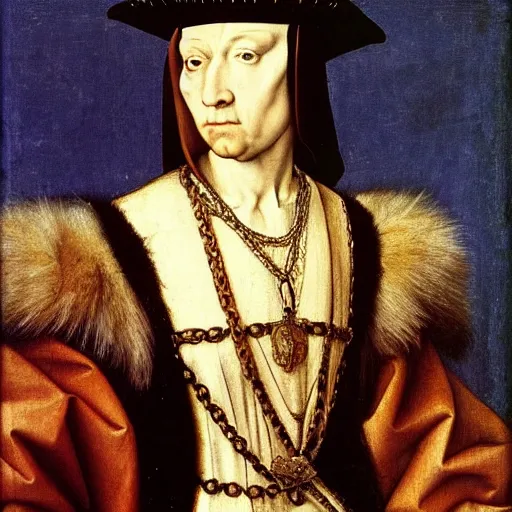 Image similar to a highly detailed renaissance oil painting of a raven dressed as an elegant tudor noble by hans holbein