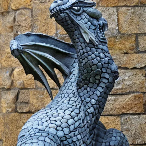 Prompt: a dragon sculpture made from stone