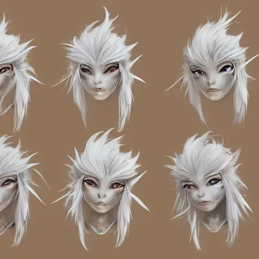 Image similar to a highly detailed portrait of a cute fantasy creature with white hair in a fantasy forest concept art