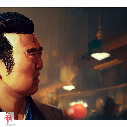 Prompt: portrait painting of a 4 0 - something mob boss, crew cut, fierce, like sun honglei by wenjun lin, irakli nadar, bright colors, octopath traveler, wenjun lin, unreal engine 5 highly rendered, global illumination, radiant light, detailed and intricate environment