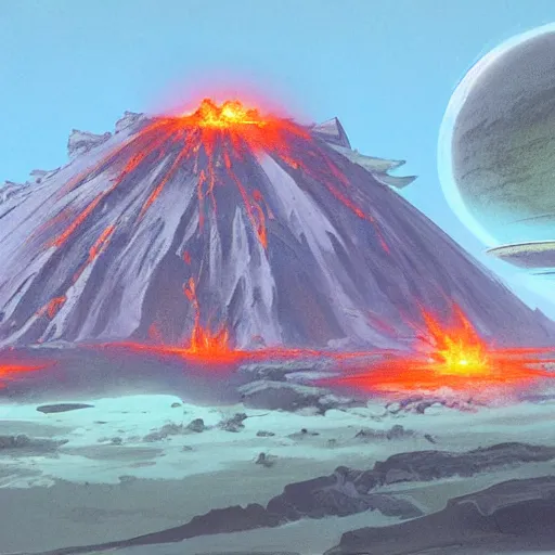 Prompt: a volcanic planet concept art by Doug Chiang