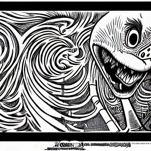 Image similar to lizard flamingo hybrid, muppet punk, basil wolverton style, hr giger style, disney style