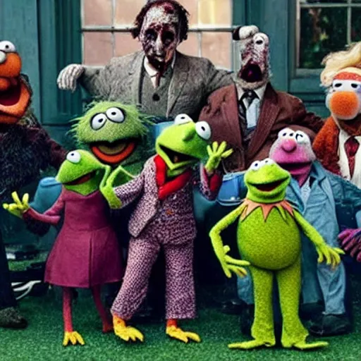 Image similar to the muppets as zombies eating kids