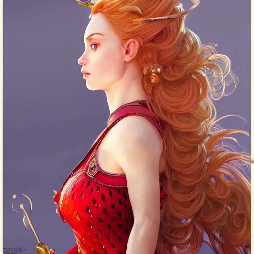 Prompt: A beautiful digital painting of a strong strawberry blonde woman, in a regal armor, princess, D&D, fantasy, intricate, cinematic lighting, highly detailed, digital painting, Artstation, concept art, smooth, sharp focus, illustration, art by Artgerm and Greg Rutkowski and Alphonse Mucha