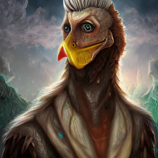 Image similar to fantasy chicken human hybrid, high detail, fantasy art, concept art, 4 k, ultra detail, computer art