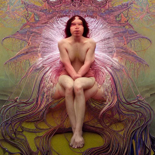 Image similar to bjork by zdzisław beksinski, iris van herpen, raymond swanland and alphonse mucha. highly detailed, hyper - real, beautiful