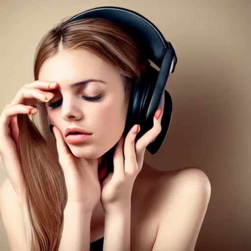 Prompt: a beautiful woman listening to music by Anna Nikonova