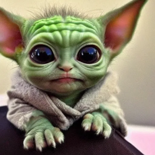Image similar to a baby yoda-kitten hybrid, so cute