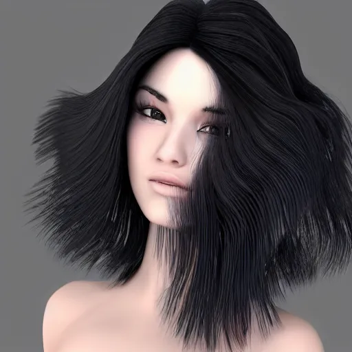 Prompt: black-haired beauty in 3D style , in a bikini , knee-length hair , 2K