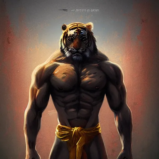 Image similar to the god of Tiger,human, artstation