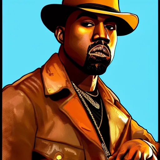 Image similar to kanye west in stephen bliss illustration red dead redemption 2 artwork of kanye west, in the style of red dead redemption 2 loading screen, by stephen bliss, artstation