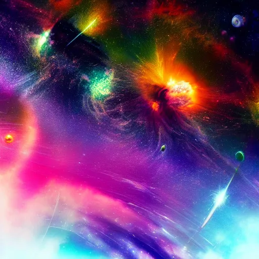 Prompt: A vibrant space scape of musical planets and nebulas, dramatic low-key lighting, digital art, 8K IMAX, cinematic, photorealistic resolution