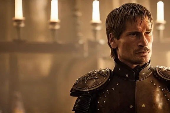 Image similar to very very intricate photorealistic photo of jaime lannister defeating cersei, photo is in focus with detailed atmospheric lighting, award - winning details