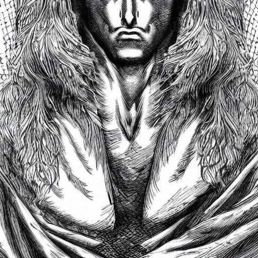 Image similar to a beautiful portrait of man by kentaro miura and gustave dore, berserk style, hyperdetailled manga character