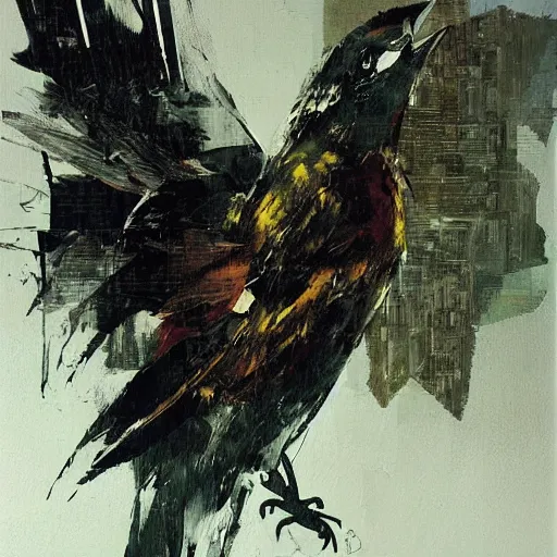 Image similar to the progressive rasterization of a bird, oil on canvas by dave mckean and yoji shinkawa and ivan shishkin