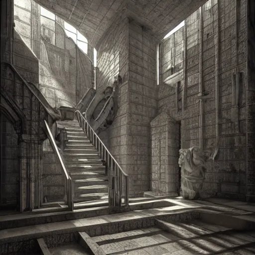 Prompt: Escher infinite stairs made with smooth pipes and soft flesh, merged machima, soft lighting, crepuscular rays, realistic octane render, 8k, ultra detailed, concept art, art GIGER, style by H. R. GIGER and M. C. Escher