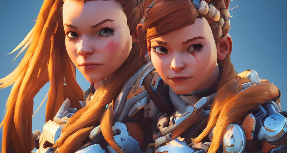 Image similar to one character, overwatch, brigitte, horizon zero dawn, aloy, digital art, high detailed, artstation, octane render