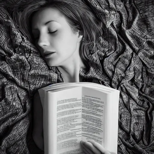 Image similar to “ very photorealistic photo of vines growing out of a woman ’ s book as she sleeps, award - winning details ”