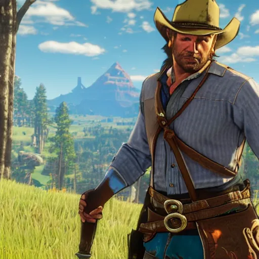 Image similar to Arthur Morgan from Red Dead Redemption 2 in The Legend of Zelda: Breath of the Wild