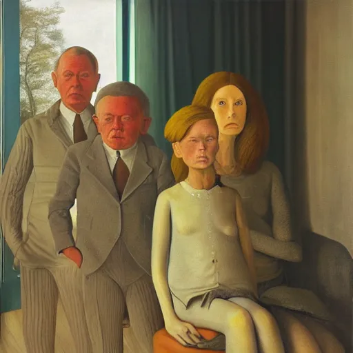 Prompt: photorealistic family portrait of alien cyborgs, by andrew wyeth, hilma af klint, rene magritte, grant wood, afternoon light, side lit, very detailed