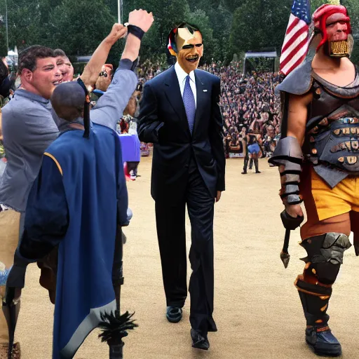 Image similar to barack obama cosplaying a clash of clans barbarian,