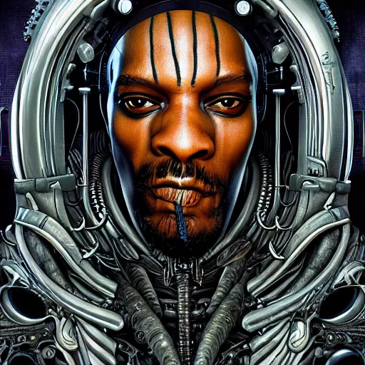 Image similar to Lofi Giger Scorn BioPunk portrait of Snoop Dog Pixar style by Tristan Eaton Stanley Artgerm and Tom Bagshaw