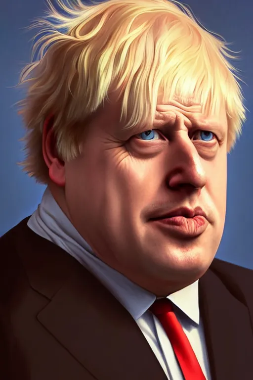 Image similar to Boris Johnson as a Simpsons character, realistic portrait, symmetrical, highly detailed, digital painting, artstation, concept art, smooth, sharp focus, illustration, cinematic lighting, art by artgerm and greg rutkowski and alphonse mucha