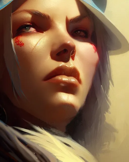 Prompt: ashe from overwatch, cowgirl, character portrait, portrait, close up, concept art, intricate details, highly detailed by greg rutkowski, michael whelan and gustave dore