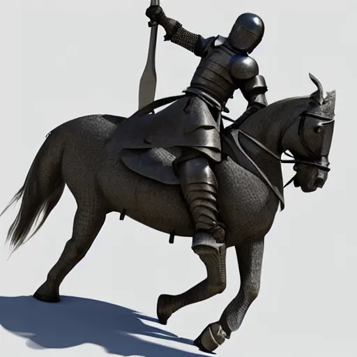 Prompt: 3 d model of a knight wielding a sword riding a horse