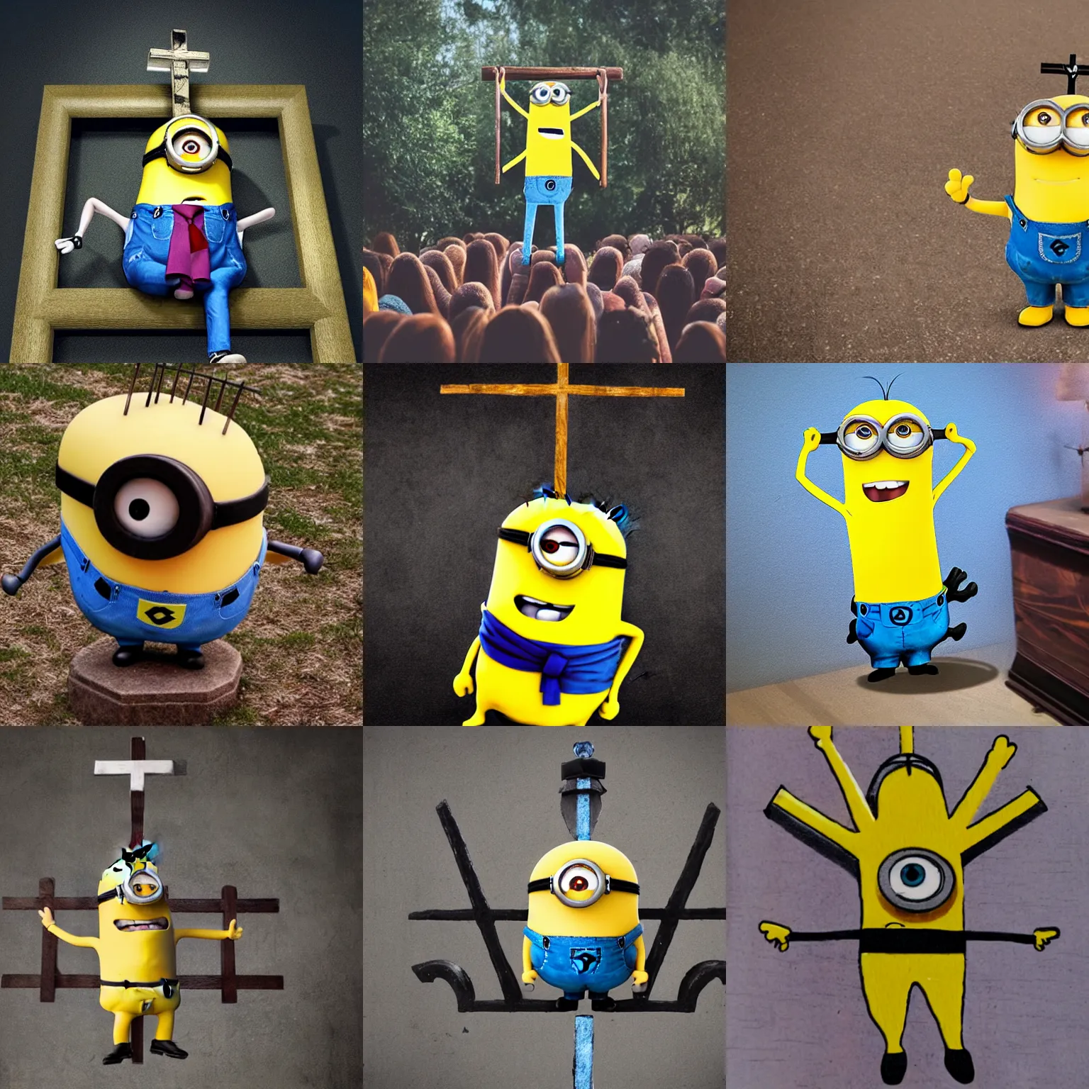 Prompt: a minion being crucified